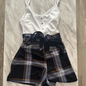 White and plaid romper, gently worn